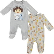Star Wars R2-D2 Princess Leia Infant Baby Girls 2 Pack Zip Up Sleep N' Plays Newborn to Infant